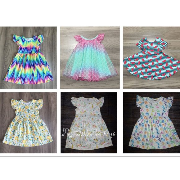 Other - Baby Toddler Girls Boutique Dress Lot Unicorn Mermaid Tie Dye